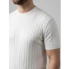 Erkek Yazlık Triko Dokuma Tişört Kısa Kol Bisiklet Yaka Örgü Desenli T-Shirt - Beyaz