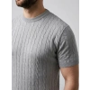 Erkek Yazlık Triko Dokuma Tişört Kısa Kol Bisiklet Yaka Örgü Desenli T-Shirt - Gri