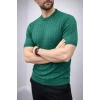 Erkek Yazlık Triko Dokuma Tişört Kısa Kol Bisiklet Yaka Örgü Desenli T-Shirt - Haki