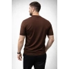 Erkek Yazlık Triko Dokuma Tişört Kısa Kol Bisiklet Yaka Örgü Desenli T-Shirt - Kahverengi