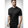Erkek Yazlık Triko Dokuma Tişört Kısa Kol Bisiklet Yaka Örgü Desenli T-Shirt - Siyah