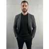 Erkek Yazlık Triko Dokuma Tişört Kısa Kol Bisiklet Yaka Örgü Desenli T-Shirt - Siyah