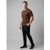 Erkek Yazlık Triko Dokuma Tişört Kısa Kol Polo Yaka T-Shirt - Kahverengi