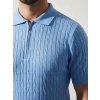 Erkek Yazlık Triko Saç Örgü Tişört Kısa Kol Polo Yaka Fermuarlı T-Shirt - Bebe Mavisi