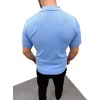 Erkek Yazlık Triko Saç Örgü Tişört Kısa Kol Polo Yaka Fermuarlı T-Shirt - Bebe Mavisi