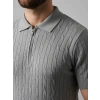 Erkek Yazlık Triko Saç Örgü Tişört Kısa Kol Polo Yaka Fermuarlı T-Shirt - Gri