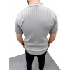Erkek Yazlık Triko Saç Örgü Tişört Kısa Kol Polo Yaka Fermuarlı T-Shirt - Gri