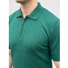 Erkek Yazlık Triko Saç Örgü Tişört Kısa Kol Polo Yaka Fermuarlı T-Shirt - Haki