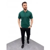Erkek Yazlık Triko Saç Örgü Tişört Kısa Kol Polo Yaka Fermuarlı T-Shirt - Haki