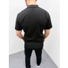 Erkek Yazlık Triko Saç Örgü Tişört Kısa Kol Polo Yaka Fermuarlı T-Shirt - Siyah