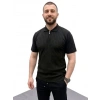 Erkek Yazlık Triko Saç Örgü Tişört Kısa Kol Polo Yaka Fermuarlı T-Shirt - Siyah