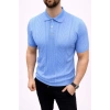 Erkek Yazlık Triko Tişört Kısa Kol Polo Yaka Düğmeli T-Shirt - Bebek Mavisi