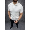 Erkek Yazlık Triko Tişört Kısa Kol Polo Yaka Düğmeli T-Shirt - Beyaz