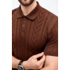 Erkek Yazlık Triko Tişört Kısa Kol Polo Yaka Düğmeli T-Shirt - Kahverengi