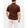 Erkek Yazlık Triko Tişört Kısa Kol Polo Yaka Düğmeli T-Shirt - Kahverengi