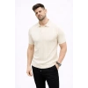 Erkek Yazlık Triko Tişört Kısa Kol Polo Yaka Düğmeli T-Shirt - Krem