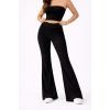 Fitilli Kaşkorse İspanyol Paça Tayt Yüksek Bel Esnek Günlük Rahat Pantolon - Siyah