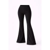 Fitilli Kaşkorse İspanyol Paça Tayt Yüksek Bel Esnek Günlük Rahat Pantolon - Siyah