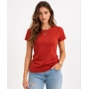 Flam Kumaş Melanj Dokulu Regular Fit Tişört Bisiklet Yaka Yazlık T-Shirt - Kiremit