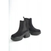 FZ-2400 Siyah Süet Yüksek Tabanlı Lastikli Günlük Kadın Bot