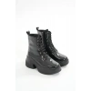 FZ-2550 Siyah Rugan Yüksek Tabanlı Bağcıklı Fermuarlı Günlük Kadın Bot
