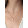 Gold Pembe Renk Kelebek Figür Kadın Kolye