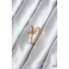 Gold Renk Pembe Zirkon Taşlı Kelebek Model Kadın Yüzük