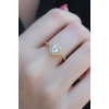 Gold Renk Zirkon Taşlı Kalp Model Charm Pirinç Kadın Yüzük