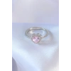 Gümüş Renk Pembe Zirkon Taşlı Kalp Charm Model Pirinç Kadın Yüzük
