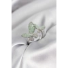 Gümüş Renk Su Yeşili Kelebek Model Zirkon Taşlı Kadın Yüzük