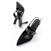 İNF-260 Siyah Simli Günlük Arkası Açık Baret Tokalı Topuklu Bayan Ayakkabı