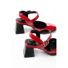 İNF-40450 Kırmızı Rugan Günlük Arkası Açık Topuklu Bayan Ayakkabı