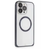 iPhone 15 Pro Max Kılıf Metal Bumper Magneticsafe Kapak - Lacivert
