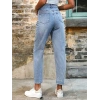 Kadın Açık Mavi Yırtık Mom Fit Kot Pantolon
