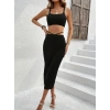 Kadın Askılı Crop Bel Detaylı Derin Yırtmaçlı Etek Triko Ikili Takım