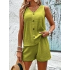 Kadın Askılı Kolsuz V Yakalı önden Düğmeli Bürümcük Bluz Ve Short Ikili Takım