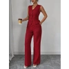 Kadın Askılı önden Düğmeli Bluz Ve Pantolon Keten Ikili Takım
