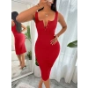 Kadın Askılı Yuvarlak V Yakalı Kaşkorse Midi Elbise