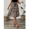 Kadın Askılı Yuvarlak Yakalı Viskon Bluz Ve Leopar Desenli önü Düğmeli Midi Etek Ikili Takım