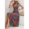Kadın Beli Gipeli Etnik Desen Sıfır Kol Süprem Elbise