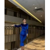 Kadın Bisiklet Yaka Vatkalı Manşet Detay Kadife Kumaş Midi Boy Elbise
