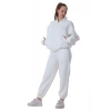 Kadın Bomber Yaka Fermuarlı 3 İplik İçi Polarlı Lastikli Paça Beyaz Eşofman Takımı
