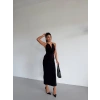 Kadın Boyun Aksesuarlı Halter Yaka Maxi Boy Sandy Kumaş Elbise