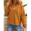 Kadın Düğme Detaylı V Yaka Oversize Camel Ceket / Hırka
