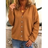 Kadın Düğme Detaylı V Yaka Oversize Camel Ceket / Hırka