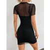 Kadın Ip Askılı Kısa Dalgıç Elbise Ve Kısa Kollu Tül Elbise Ikili Takım