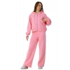 Kadın Kapüşonlu Fermuarlı Pamuklu Palazzo Geniş Paça Eşofman Takımı Pembe