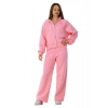 Kadın Kapüşonlu Fermuarlı Pamuklu Palazzo Geniş Paça Eşofman Takımı Pembe