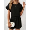 Kadın Kısa Kollu Bisiklet Yaka Bürümcük Bluz Ve Kısa Short Ikili Takım