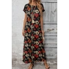 Kadın Kısa Kollu Bisiklet Yaka çiçek Desenli Uzun Süprem Elbise